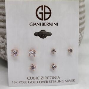 18K Rose gold, Cubic zirconia stud earrings, 3 pack by Giani Bernini, NWT